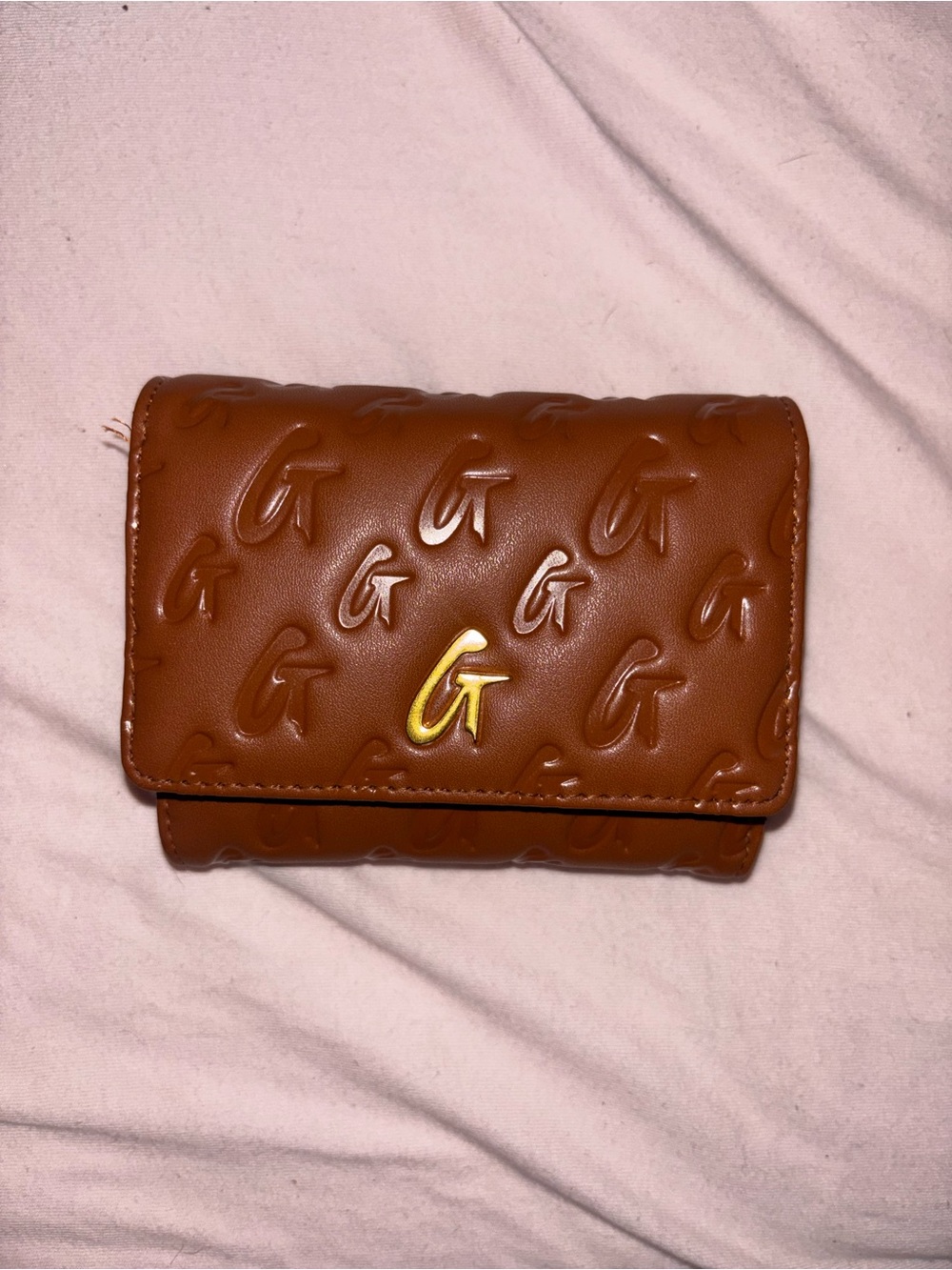 Glamaholic Brown Embossed 'G' Trifold Wallet with Gold Accent